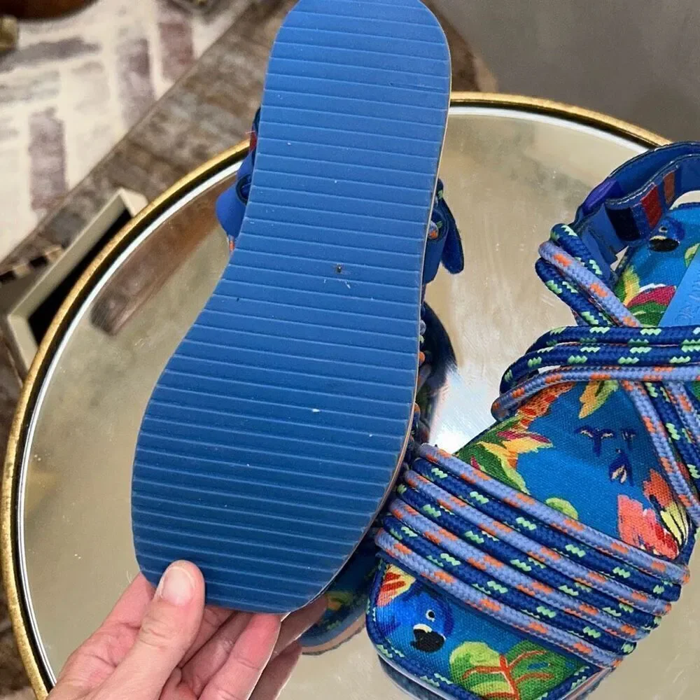 Farm Rio Macaw Platform Rainbow Sandals Women's Size 5 New Without Box